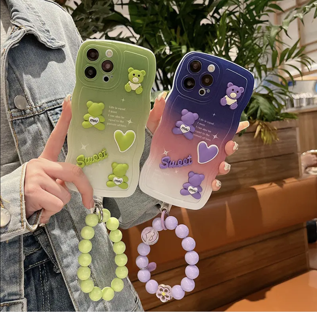 3D DIY Cute Bear Mobile Phone Case for iPhone 16 15 14 13 12 11 Pro Max Handmade Lovely Cartoon Shockproof Back Cover