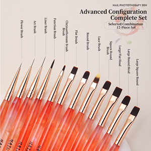 Ensemble de pinceaux à ongles en gel multi-formes avec logo personnalisé, manche long, poils non-chuteurs pour la création de lignes fines sur les ongles - Product Image 3