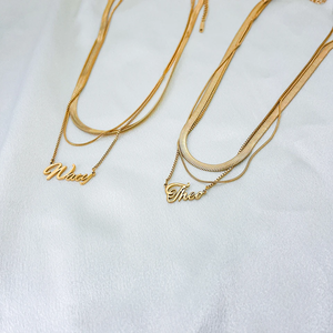 EManco, nombre personalizado, collar de acero inoxidable personalizado, envío directo, cadena de caja de clavícula de serpiente plana multicapa a la moda - Product Image 4