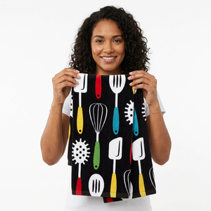Serviettes de cuisine brodées réutilisables 100% coton à imprimé animal personnalisable - Séchage rapide, absorbantes, écologiques, multi-usages - Product Image 1