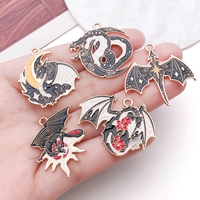 Breloques en émail Dragon Gothique, Pendentifs Breloques Fleur Soleil Lune en Or Noir, Breloques Pendantes Animaux en Alliage Métallique