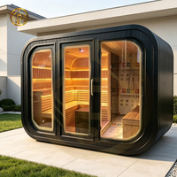 Sauna extérieur en forme de cube avec porte en verre, construction en cèdre, infrarouge lointain, poêle électrique 6KW, pour usage domestique et commercial