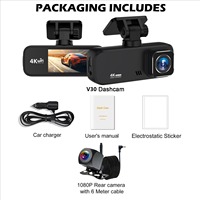 Caméra de tableau de bord 4K Ultra HD 2.0'' avec Wi-Fi, enregistrement avant et arrière, vision nocturne, surveillance de stationnement 24h/24, GPS et assistance au stationnement en marche arrière