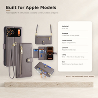 Étui portefeuille bandoulière en cuir PU pour iPhone 18 Pro Max 17 16 15 14 13 12 Plus avec porte-cartes et rabat magnétique