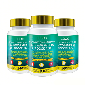Cápsulas de Aceite de Semillas Negras con Musgo Marino de Marca Privada al por Mayor con Ashwagandha y Raíz de Bardana para el Cuidado de la Salud - Product Image 1