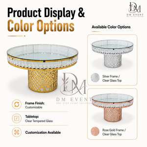 Table de banquet ronde en acier inoxydable doré avec base en treillis et plateau en verre trempé miroir, vente en gros - Product Image 5