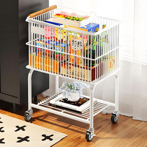 Con maniglia in legno ruote cucina frutta verdura organizzare cesto 2 livelli di soggiorno carrello a <span class=keywords><strong>terra</strong></span> scaffale per Snack carrello - Product Image 5