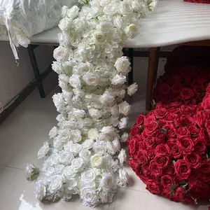 IFG 뜨거운 판매 3D 2m 화이트 장미 꽃 러너 인공 실크 꽃꽂이 테이블 주자 웨딩 장식