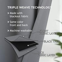 Rideaux occultants économiques en polyester noir 200 g/m² à triple tissage avec œillets pour chambre à coucher, sans film, aspect uniforme, excellente qualité