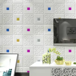 Decorazione della casa di fabbrica schiuma 3d a prova di umidità nuovo design adesivo in mattoni goffrati applicatore in spugna adesivi murali in schiuma