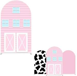 Pembe ahır kapı kemer zemin elastik Spandex stokta çiftlik hayvan tema için inek doğum günü bebek duş parti duvar dekor - Product Image 2