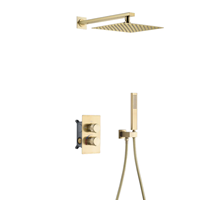 Robinet de douche de salle de bain en laiton doré brossé de style contemporain douche de pluie à 2 voies en acier inoxydable à une poignée en céramique
