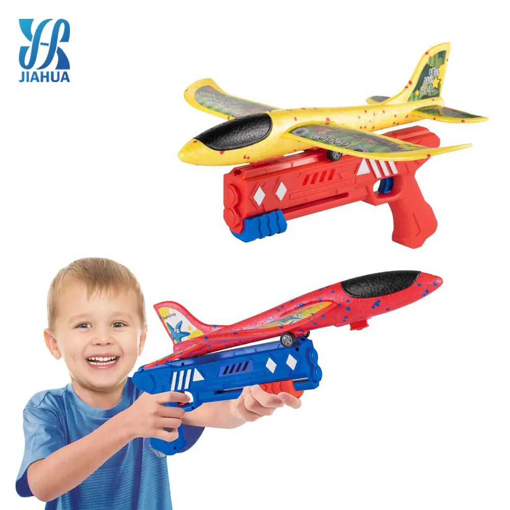 2022 new coming throwing foam plane with airplane launcher one-click ejection shooting catapult plane toys gun for kids