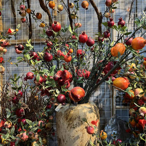 Novità 2026: Melograno Artificiale Irregolare a 5 Teste con Foglie, Melograno Finto Spezzato per Composizioni Floreali Nuziali - Product Image 1