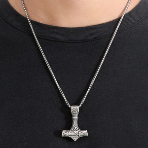 yunnique Viking Thor's Hammer Pendant Stainless Steel <b>Necklace</b> Unisex Gift Jewelry Geometric Design JD215 - Product Image 2