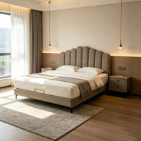 Cadre de lit en métal capitonné réglable et élégant, design durable et écologique, toucher doux et confortable pour la décoration de chambre moderne ou de villa