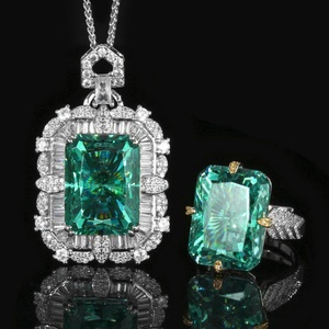High Quality Eco-friendly Copper 15*20MM Geometric Square Green Cubic Zirconia Wedding Bridal Ring Jewelry Set for Women - Product Image 3