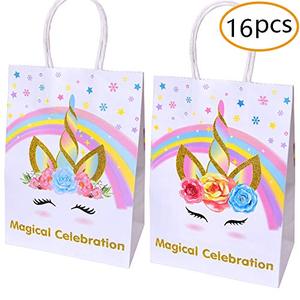 Sacs cadeaux en papier personnalisés <span class=keywords><strong>licorne</strong></span> avec poignées, sacs à friandises arc-en-ciel pour les fêtes d'anniversaire des enfants, emballage de bonbons - Product Image 3