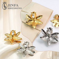 JFRB232 penutup tombol mode warna emas wanita, bunga mutiara kristal logam antik