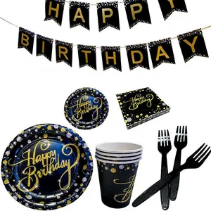 Wonderland-Decoraciones de fiesta de cumpleaños de lujo, conjunto de fiesta de cumpleaños con estampado en caliente, plato de papel, tazas, servilleta