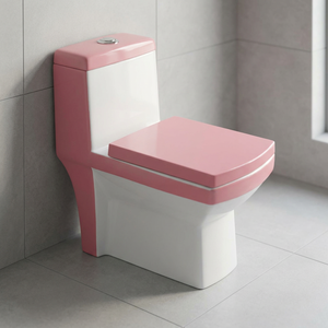 WC monobloc en céramique rose à design diamant carré avec système de chasse d'eau à jet, WC indien - Product Image 1