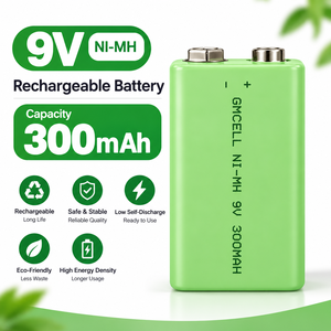 Batería Recargable NiMH de 9V y Alta Capacidad de 300mAh al por Mayor, Batería de Hidruro Metálico de Níquel de 9 Voltios 6HR61 de Fábrica - Product Image 1