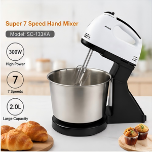Impastatrice Elettrica Portatile da 300W 2L, 7 Velocità, in Acciaio Inox con Pulsante di Espulsione Frusta e Confezione Regalo - Product Image 1