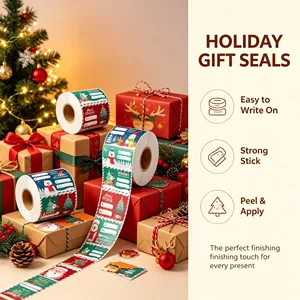 Christmas Gift Tags Roll Self-Adhesive Rectangular Paper <b>Labels</b> Quick Apply Hand-Tear Ready for Packaging - Product Image 4