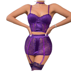 European American Lingerie Sexy para Comércio Exterior Bordado Halterneck Lace Decorado Body-Shaping Back Suit Light Atacado - Product Image 1