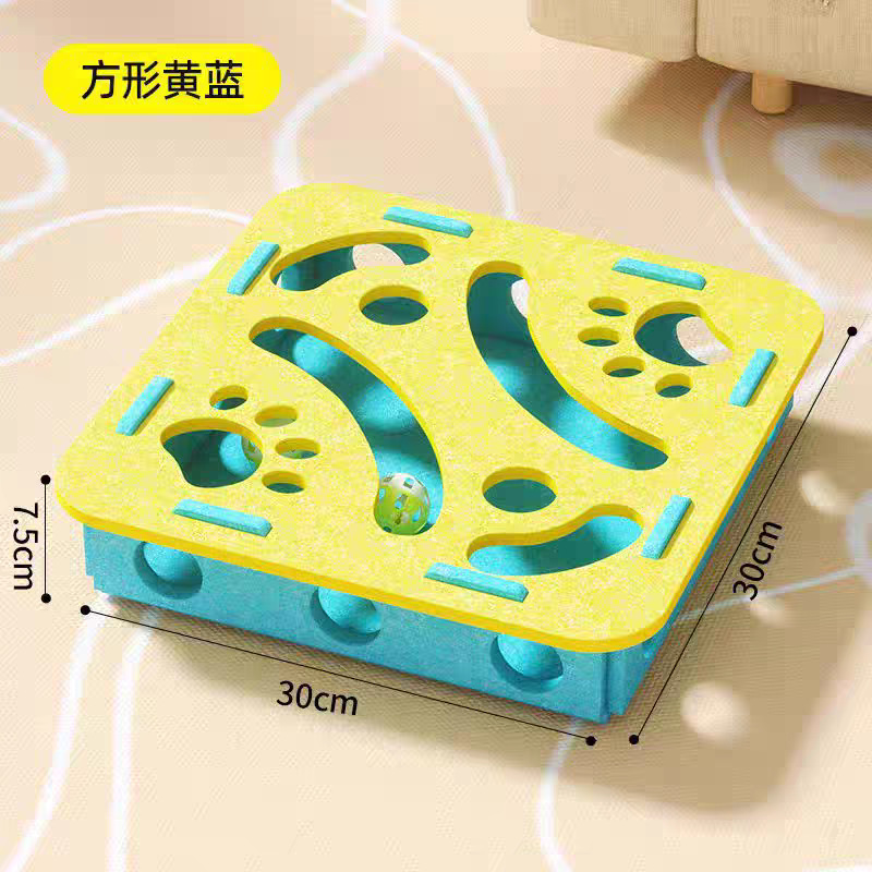 [Carré bleu et jaune] Puzzle de boule de labyrinthe de chat