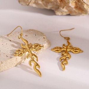 Pendientes de Aro Gruesos de Acero Inoxidable con Cruz y Llama, Chapados en Oro PVD de 18K, Joyería de Moda Personalizada para Mujer - Product Image 6