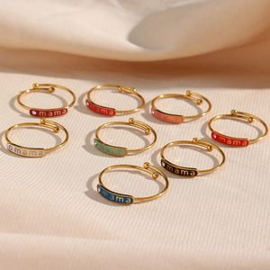 Anillo de moda para mujer de moda Acero inoxidable 18K Chapado en oro Esmalte ajustable Mama Jewelry - Product Image 2