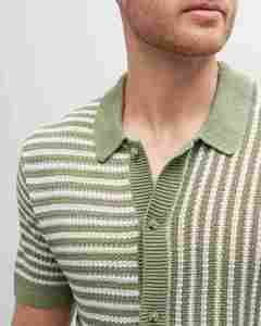 Custom Casual Fashion High-Quality Cotton Knitwear Men's Knitted <b>Button</b> Short Sleeve Sweater - Product Image 3