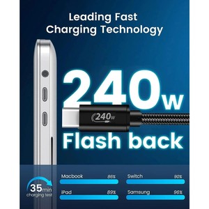 8 Core in Nylon intrecciato 240 watt ricarica rapida USB <span class=keywords><strong>C</strong></span> a USB <span class=keywords><strong>C</strong></span> cavi PD stabile e durevole tipo <span class=keywords><strong>C</strong></span> caricabatterie per uso stampante Computer - Product Image 6