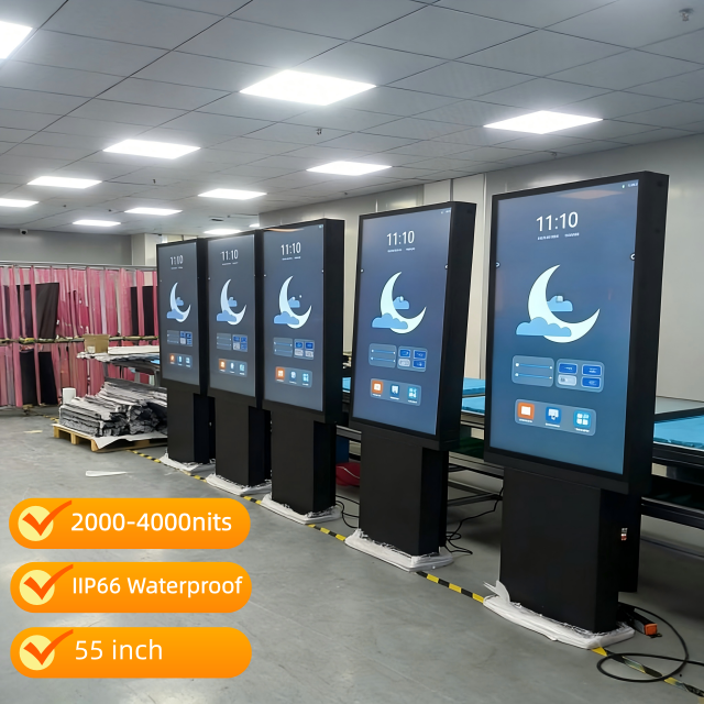 55 Inch Wall-Mounted Outdoor/Indoor Digital Signage Display Capacitive Touch Screen IP66 Rating Built-In CMS Video Shopping Mall