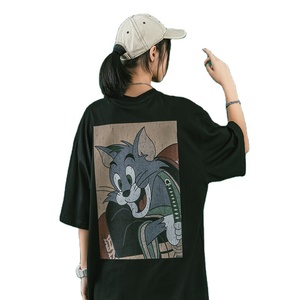 Vêtements pour femmes Anime, Nouvelle collection été 2025, T-shirt noir à manches courtes grande taille style Goth, motif chat 'Killing <span class=keywords><strong>Stalking</strong></span>' - Product Image 1