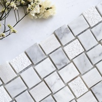 Mosaïque de carreaux en marbre blanc de Carrare rustique moderne, motif carré 3D, parquet, cuisine, villa, hôtel, extérieur, design graphique