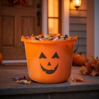 Seau à bonbons en plastique orange pour Halloween, avec poignée, réutilisable, pour enfants, idéal pour les fêtes