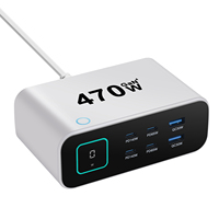 Adaptor Charger Desktop Berkualitas Tinggi PD3.0 Multi Port USB 140W Charger Pintar untuk Laptop 470W Gan Layar TFT Digital