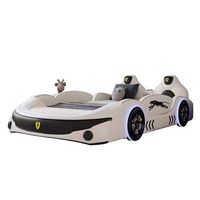 Lit de course pour enfants de luxe rouge avec roues lumineuses, lit en forme de voiture de sport haut de gamme rembourré pour garçons