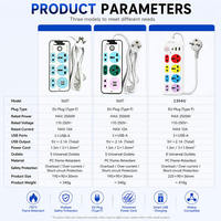 Enchufe de Extensión Industrial Transfronterizo IP44 ABS 10A con Interruptor, 5 Tomas, Cable de 2m, Estándar US/UK para el Mercado de India y Myanmar