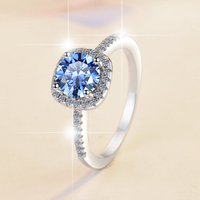 Bague de fiançailles pour femme en argent sterling S925, style minimaliste intellectuel, avec moissanite bleue VVS1 de 0,5 et 1 carat