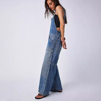 Nouvelle combinaison en jean cargo pour femmes, avec largeur de sangle réglable et poches sur les jambes, vente en gros pour l'Europe et les États-Unis.