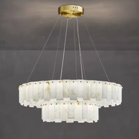 Luminaires suspendus modernes pour hôtels, villas, lustres d'intérieur de luxe, hauteur réglable, lampe suspendue en albâtre naturel