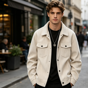 Blouson Bomber Homme en Velours Côtelé Style Européen et Américain, Tendance Décontracté Sportif à Simple Boutonnage avec Poches, Col Revers et Manches Longues - Product Image 6