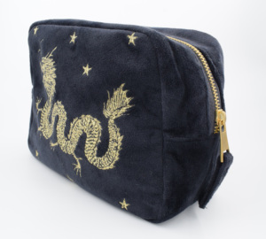 Bolso bordado a mano de terciopelo azul marino Excelente bolso informal Cremallera Tamaño personalizable Logotipo OEM ODM para uso en exteriores MOQ bajo - Product Image 4