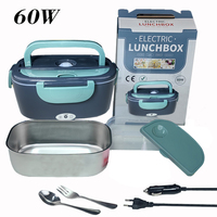 Kotak Makan Penghangat Makanan Listrik Stainless Steel Dua Lapis 1.5L untuk Penggunaan di Mobil & Rumah Tegangan Universal Garansi 1 Tahun