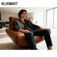 Chaise pivotante en cuir véritable avec cadre en bois éponge en acier au carbone noir mat plateau tournant chaise de canapé simple pour bureau à domicile