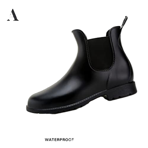 حذاء متوسط الطول مخصص للبالغين للجنسين من الجلد الأسود خفيف الوزن مقاوم للماء مع إصبع دائري للعمل للخريف والشتاء - Product Image 3