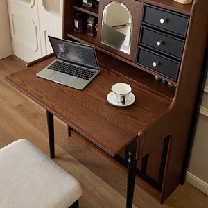 Vintage Style Piano Dressing <b>Table</b> With <b>Mirror</b> Solid Wood Bedroom Storage <b>Vanity</b> - Product Image 4